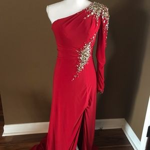 Jovani Red One Sleeve Pageant/Prom Dress EUC
